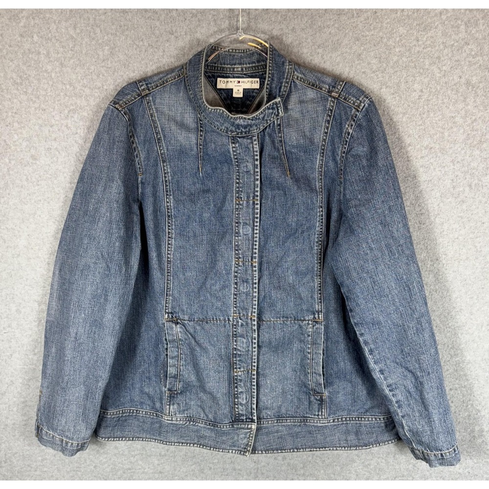 Tommy Hilfiger‎ Jacket Womens 16 Blue Denim Snap Front Casual Modern Jean Logo